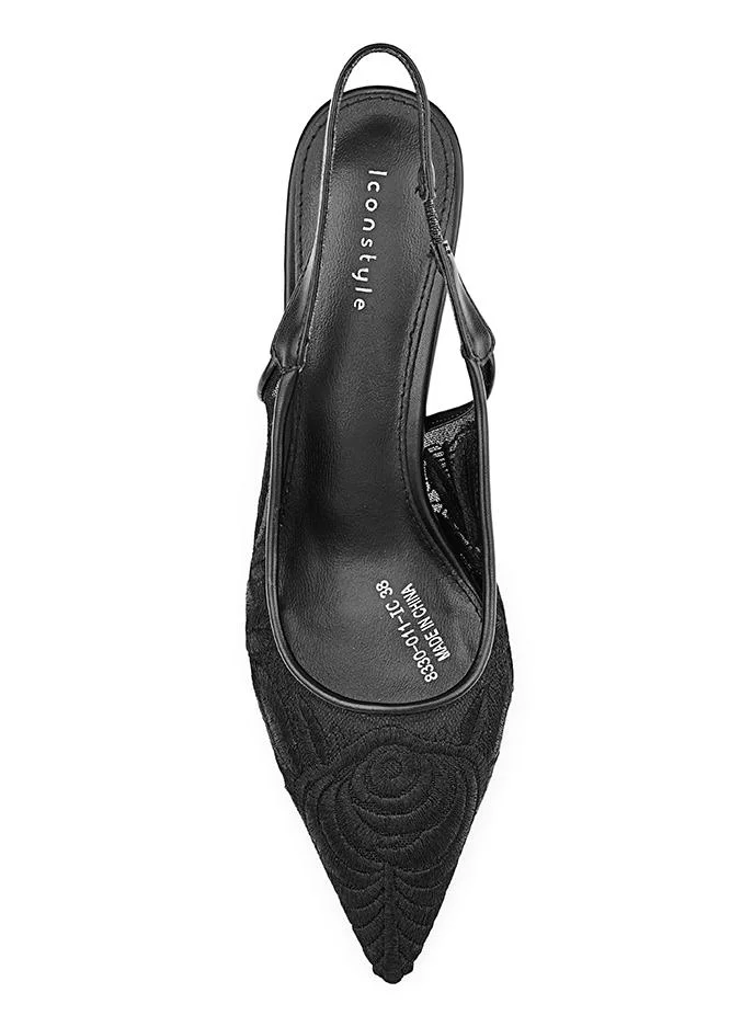 Iconstyle Black Embroidered Floral Heel for Women | Best Price UAE